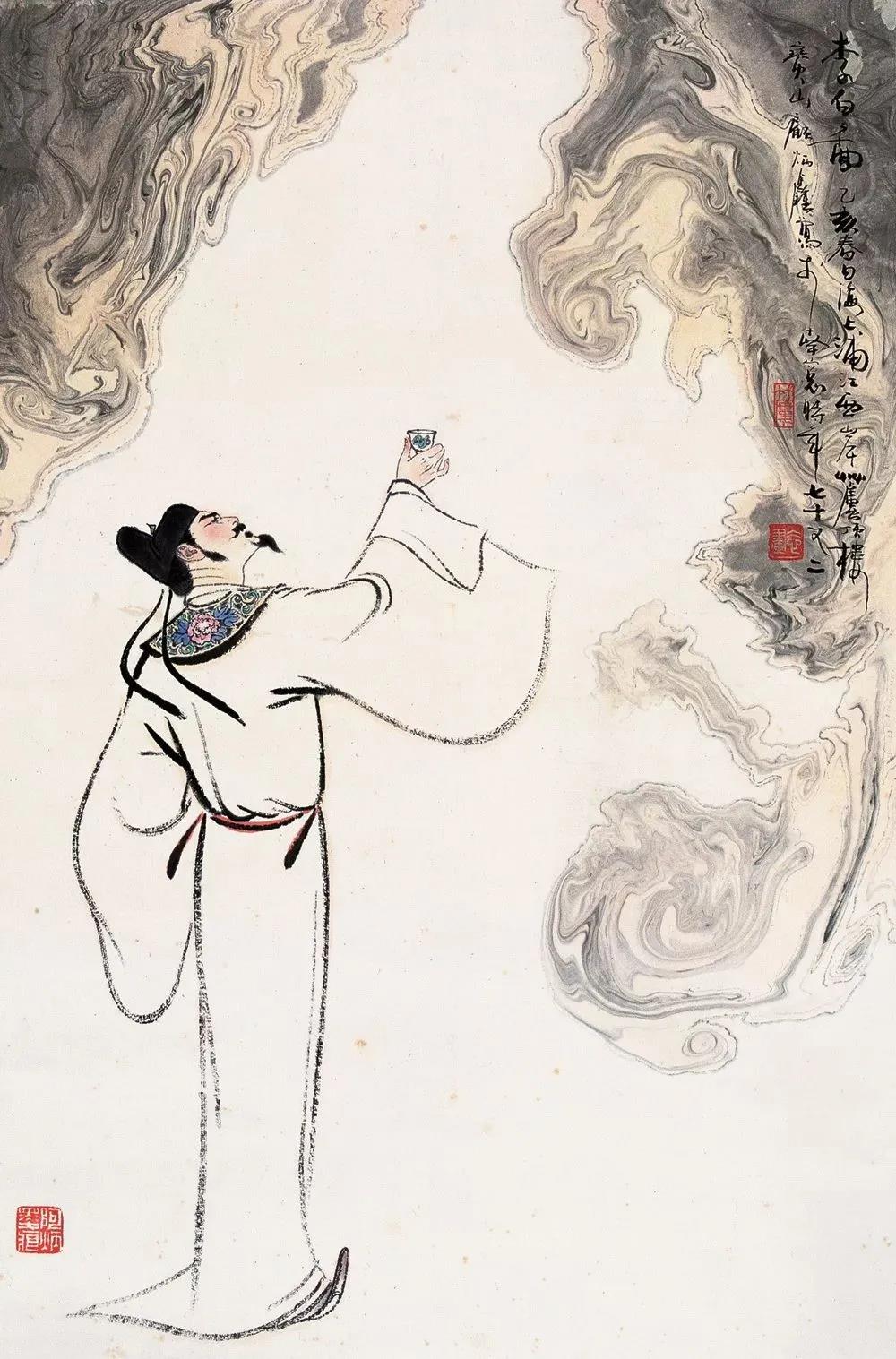 ▲“詩仙”李白勸自己喝酒：“舉杯邀明月，對飲成三人”。（圖片來源：三聯(lián)生活周刊）